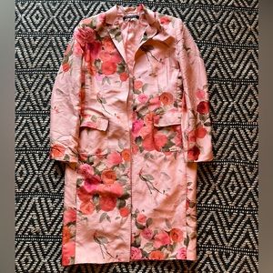 Nine West 100% Silk Blend Long Coat / Duster / Open Trench -Sz 10 - Pink / Rose